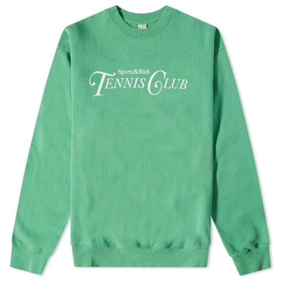SPORTY & RICH Rizoli Cotton-jersey Relaxed Fit 'Tennis Club' Logo Kelly Green Md - Picture 1 of 8